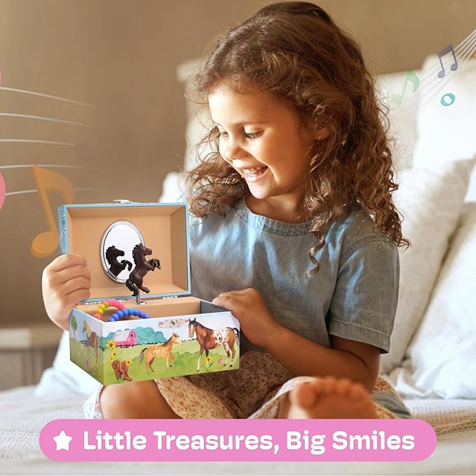 Jewelry Box for Girls by Jewelkeeper - Barn Design Musical Jewelry Box with Spinning Horse Doll - Pony Stuff for Girls, Horse Gift for Kids, Equestrian Keepsake for Ages 2 Up - Home on The Range Tune