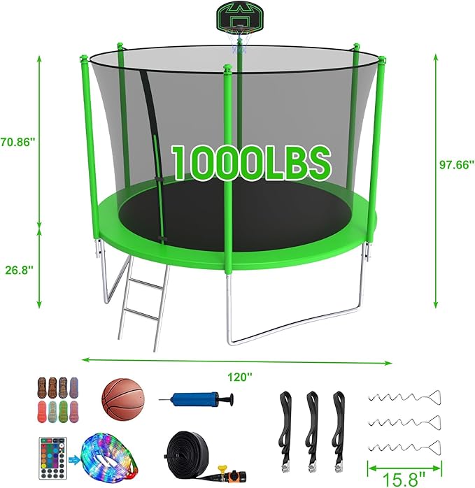 SKYUP Tranpoline 1500LBS 16 15 14 12 10 8 FT Tranpoline for 7-10 Kids and Adults, Windproof Outdoor Tranpoline with Enclosure Net, Basketball Hoop, Easy to Install & Last Long - ASTM Approved