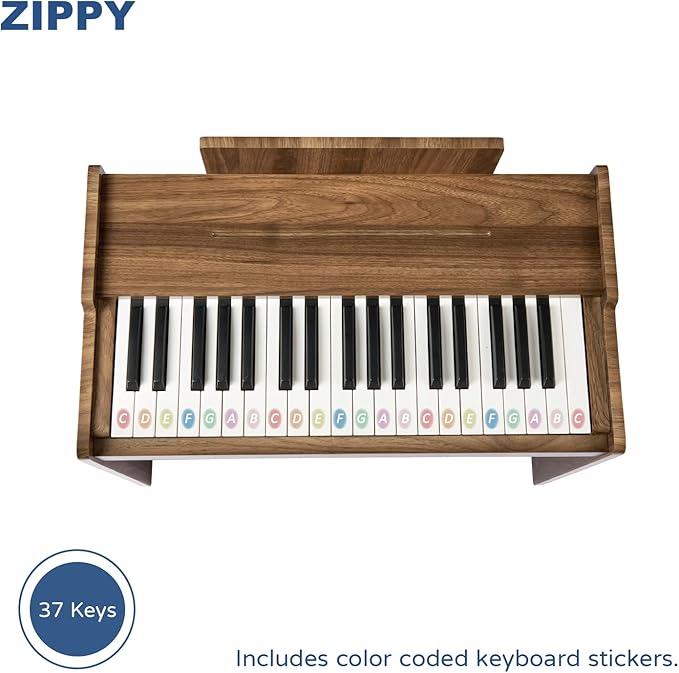 ZIPPY Kids Piano Keyboard, 37 Keys Digital Piano for Kids, Music Educational Instrument Toy, Wood Piano for 3+ Girls and Boys (Walnut Basic)