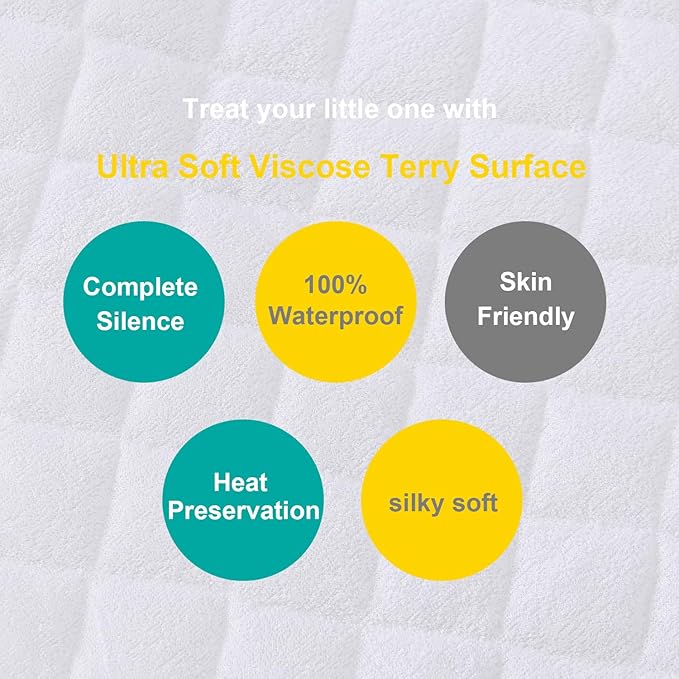 Zippered Crib Mattress Protector - Waterproof Crib Mattress Encasement, Breathable and Absorbent, 6 Sides Fully Encased Cover, 2 Pack, White