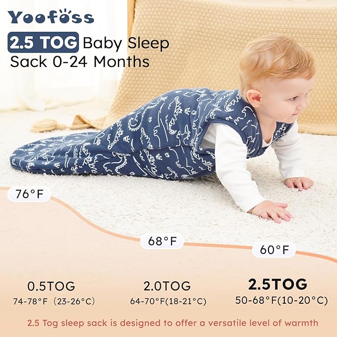 Yoofoss Baby Sleep Sack 18-24 Months, TOG 2.5 Baby Wearable Blanket with 2-Way Zipper, 100% Organic Cotton Fabric Winter Newborn Sleeping Sack, Warm Soft Comfy