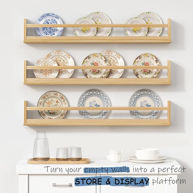 Upgraded Wooden Wall Bookshelf for Kids Books, Large Nursery Floating Shelves for Kids Bedroom, Natural Wood Wall Bookshelves for Teens Toddlers Living Room Decor (36 Inch Long 3-Pack)