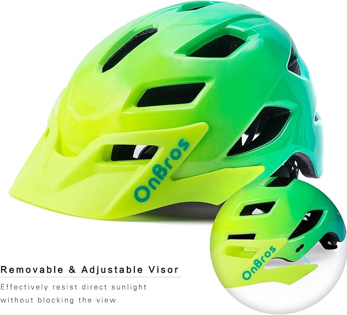 OnBros Kids Bike Helmet - Bike Helmets for 5-14 Boys or Girls with Visor, Children Bicycle Helmet for Skateboard Mountain Scooter Road Cycling, Lightweight and Adjustable 50-57CM