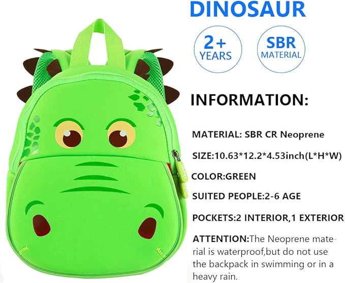 JiePai Dinosaur Toddler Backpack Hippo Kids Backpack Waterproof Cartoon Preschool