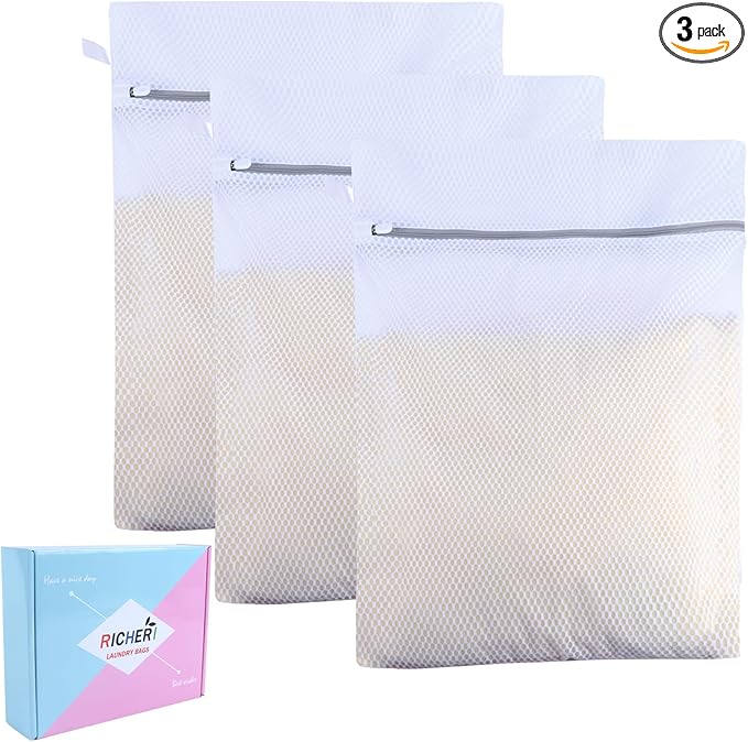 Mesh Laundry Bags, Mesh Wash Bags, Durable Mesh Structure with Strong Zipper, Suitable for Underwear, Delicate Clothes, Pants, Shoes, Socks Washing (Honey mesh, Large 20 * 24in*3pcs)