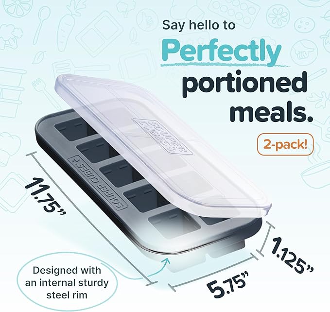 Souper Cubes 2 Tbsp. Silicone Freezer Molds - Perfect for Storing Garlic, Herbs, Ginger, Pesto, Tomato Paste, Lemon Juice, Purees and More - Silicone Baby Food Freezer Tray - Charcoal – 2-Pack