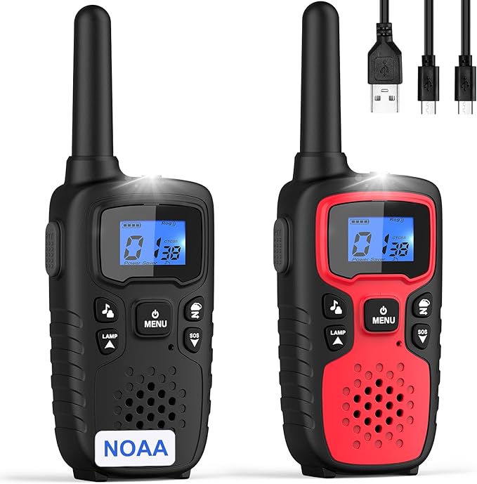 Wishouse Walkie Talkies for Kids Adults - Long Range Rechargeable 2 Way Radios,Gift,Hiking Accessories Camping Gear with Lamp,SOS Siren,NOAA Weather Alert,VOX,Easy to Use 2 Pack