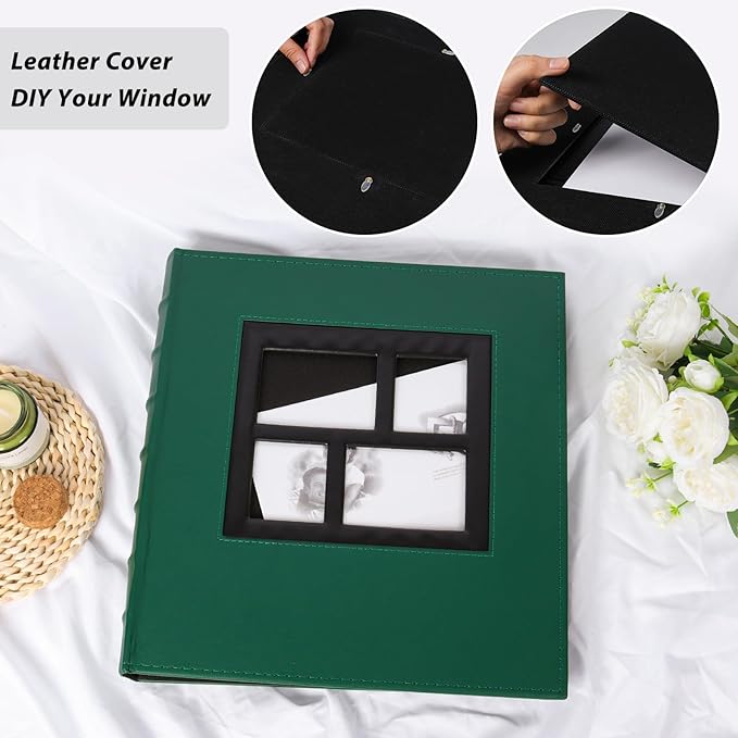 RECUTMS Photo Album 4x6 600 Photos, Large Capacity for Wedding Family Leather Cover Picture Albums Holds 600 Horizontal and Vertical 4x6 Photos (Dark Green)