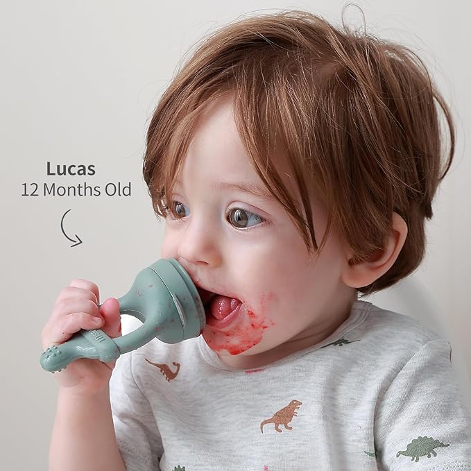 SAMiGO Baby Food Fruit Feeder and Breastmilk Popsicle Mold Set, Silicone Fruit Teether, Food Feeder Pacifier for Teething Relief, Freezer Tray, Baby Feeding Essentials, 4 Months+