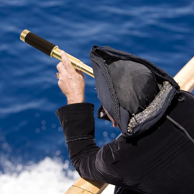 NewDoar 25x30 Zoomable Monocular Vintage Pirate Telescope - Waterproof Aluminum Alloy Brass Adjustable Optics Telescope for Travel Navigation Sailing Voyage View Watching Games(Gold)