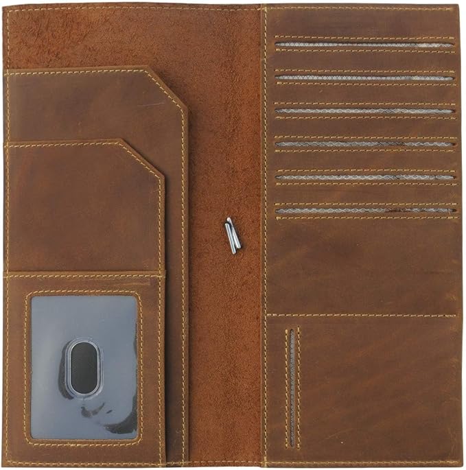 WANDERINGS Genuine Leather Passport Wallet - 4.25 x 9 - Large Leather Passport Holder for Travel - Folding Leather Travel Wallet Case with RFID Blocking, Travel Organizer for Men and Women