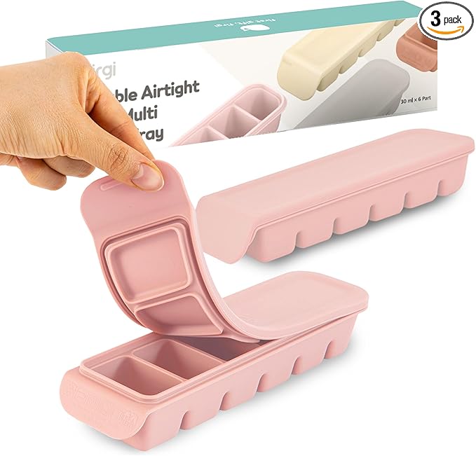 Silicone Freezer Trays with Lid, 1oz 6 Section - Leak Proof Silicone Freezer molds for Homemade Baby Food Breastmilk, Purees, Vegetables, Baby Food Jars Ice Tray with Lid BPA Free Pastel Pink
