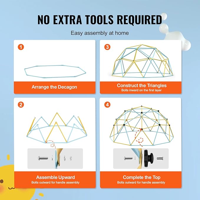 VEVOR Climbing Dome, 10FT Geometric Dome Climber Play Center for Kids 3 to 10 Years Old, Jungle Gym Supports 750LBS and Easy Assembly, with Climbing Grip, Outdoor Backyard Play Equipment for Kids