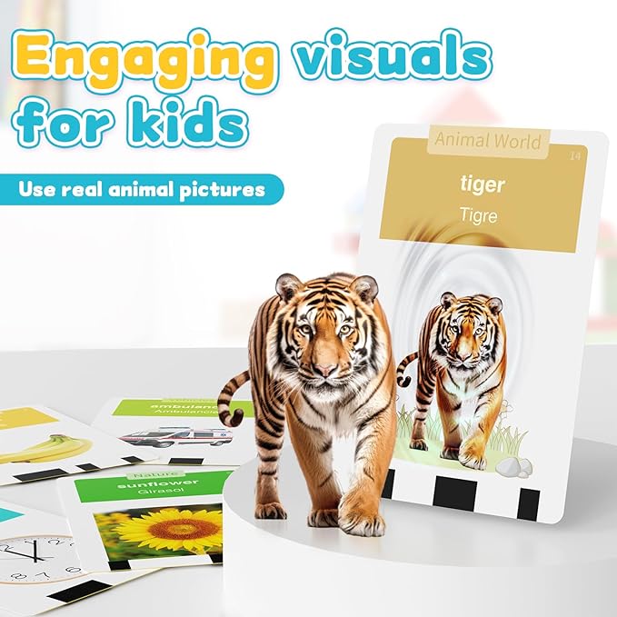 Toddlers Bilingual Spanish & English Talking Flash Cards with 288 Sight Words, Speech Therapy Toys for 3 4 5 6 Years Old Boys and Girls, Learning Educational Kids Gifts (Blue)