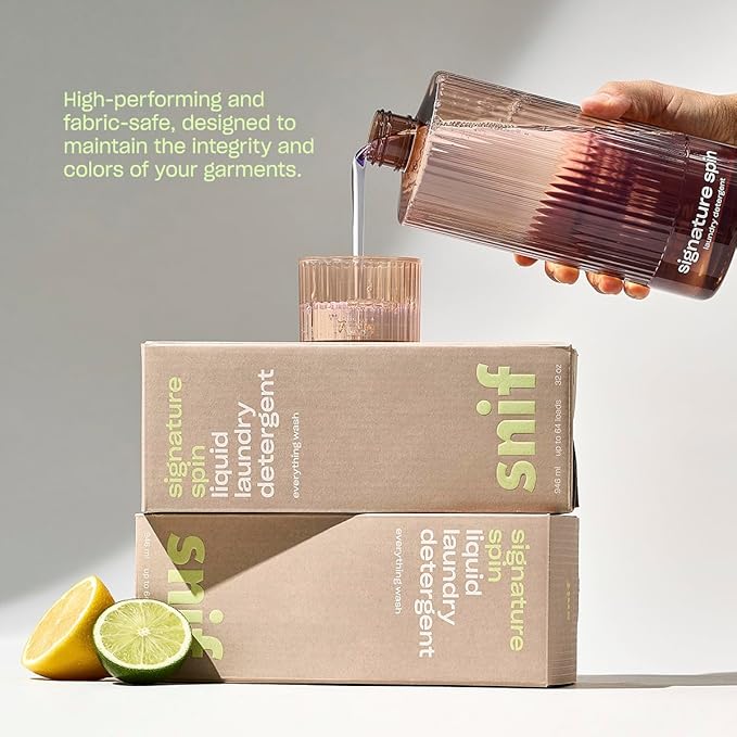 Snif Signature Spin Laundry Detergent, Classic, Clean and Crisp Scent, 32 Loads, Non-Irritating to Skin, Clean, Non-Toxic, Vegan, Cruelty Free, 16oz