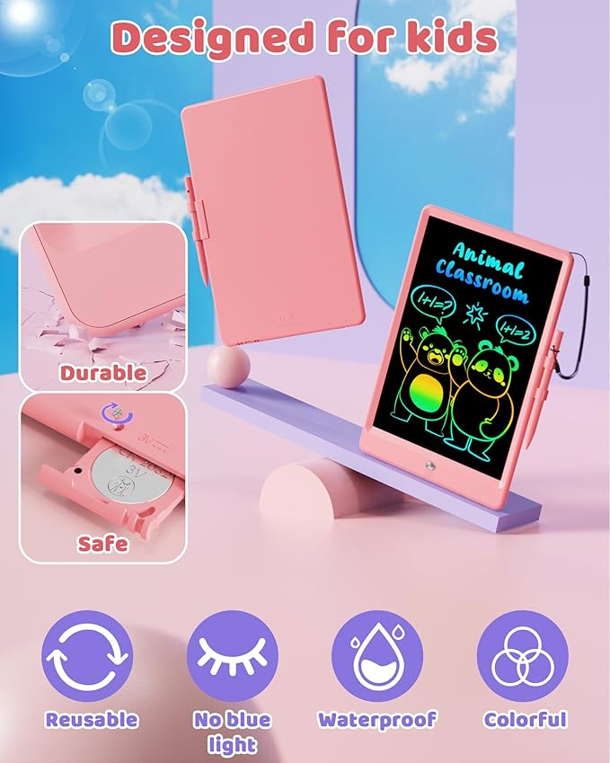 UCIDCI LCD Writing Tablet Doodle Board 10 Inch - Colorful Screen Electronic Toddler Drawing Tablet Drawing Pad, Educational Learning Kids Toys for 3 4 5 6 7 8 Year Old Kids Girls Boys