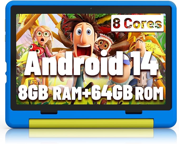 Kids Tablet｜Upgraded Android 14 Tablet 10 inch for Kids with Protective Case｜Octa-Core｜64GB｜1TB TF Card Expandable｜Dual Camera｜Parental Control｜Great Gift for Toddler(Blue)