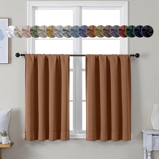 Simplebrand Ava Sun Baked Short 36 Inches Blackout Curtain 2 Panels Set, Half Window Rod Pocket Privacy Curtain Tiers for Kitchen, Curtains Blackout for Bathroom Shades, W40 x L36 Inch, Sun Baked