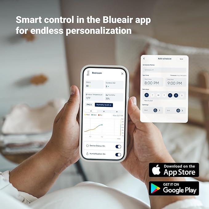 BLUEAIR 2-in-1 Purify + Humidify: Air Purifier and Humidifier with HEPASilent™ and 360° InvisibleMist™ Technology, Top Pour - covers 1,726 sqft in 60 minutes - Perfectly balanced air, one product