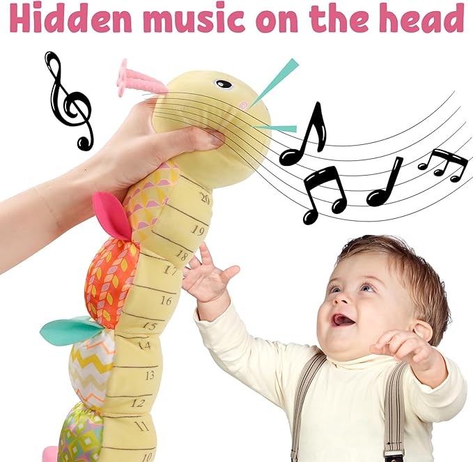 LIGHTDESIRE Baby Toys Musical Caterpillar,Infant Toys Stuffed Animal Toys with Ruler Design and Ring Bell,Baby Teething Toys for Tummy Time Newborn Boys Girls 0 3 6 12 Months(Yellow)