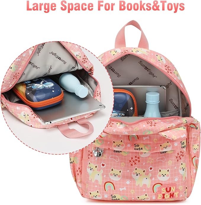 SUN EIGHT Toddler Backpack for Girls 2-5,Kindergarten Backpack for Girls,Preschool Backpack(Puppy)