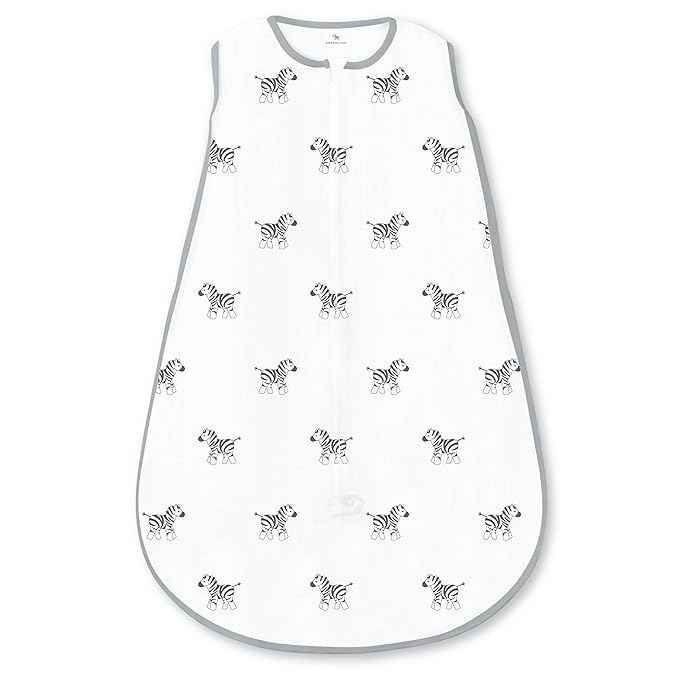 Amazing Baby Muslin Sleeping Sack, Zebra, Black, Large, Wearable Blanket with 2-way Zipper , Large 12-18 Month