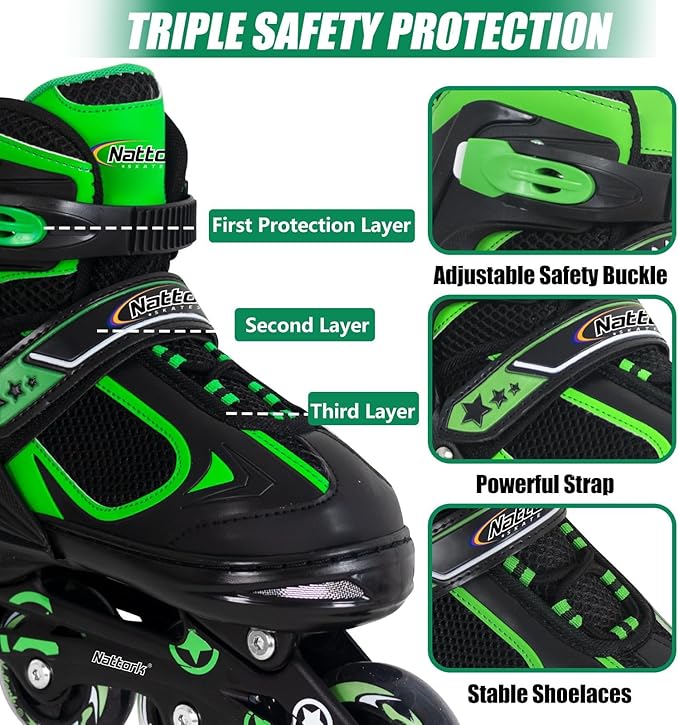 Nattork Blade Roller Skates for Boys with Light Up Wheel, Outdoor & Indoor Illuminating Black Inline Skates for Boys Little Kids Toddler Ages 5-8 4 5 6, Beginners