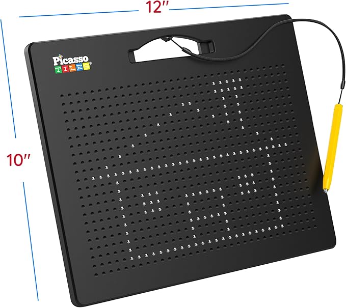 PicassoTiles Magnetic Drawing Board 748 Beads Pad Large 12x10 Inch STEM Writing Toy Reusable Erasable Educational Tablet for Toddlers Kids Age 3 Plus Magnet Learning Tool Brain Development PTB01BLK
