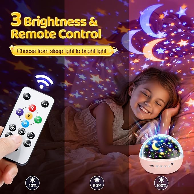 Unicorn Night Light for Girls, Unicorn Room Decor for Girls Bedroom, Star Projector, Remote+Dimmable Little Mermaid Toys, 360° Silent Rotation, Princess Night Light