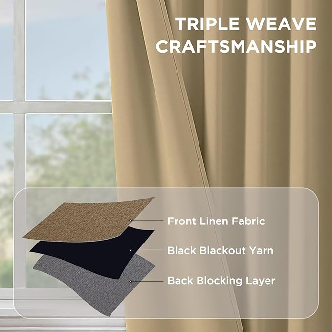 Joydeco Blackout Curtains 108 Inches Long, Thermal Insulated Black Out Curtains 2 Panels Set, Room Darkening Drapes for Living Room Window Rod Pocket Back Tab (W52 x L108 Inch, Beige)