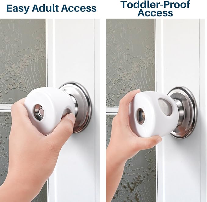 Inaya Baby Proofing Door Knob Cover (4 Pack) - Prevent Children from Opening Doors, Fit Most Round Knobs - Door Knob Safety Cover for Kids, Child Proof Door Lock, Child Proof Door Locks - White