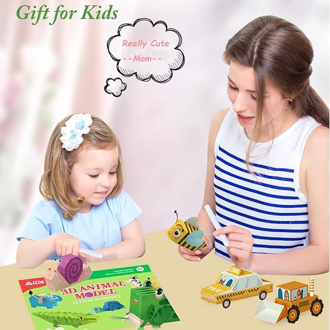 MIREONETRY Origami Paper for Kids Ages 6+,16 Style 3D Car Origami Paper Kit,Easy Origami Kits Art for Beginners Kids Adults,Best Gifts for Boys&Girls (car)