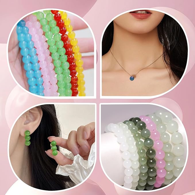 JULIMAIDONG 8mm Glass Beads for Bracelets 2100pcs, 48 Colors Round Crystal Glass Bracelet Making Kit for Jewelry Making Kits Bead DIY Crafts with Spacer Charms Accessories (48Color(Solid+Printing)