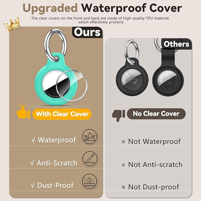 Upgrade Waterproof 2 Pack Airtags Holder with Apple Airtags Keychain, Hard PC Air Tag Case, Anti-Scratch & Shock Air tag Holder, Men's Women's Keyrings & Keychains -Black+Mint Green
