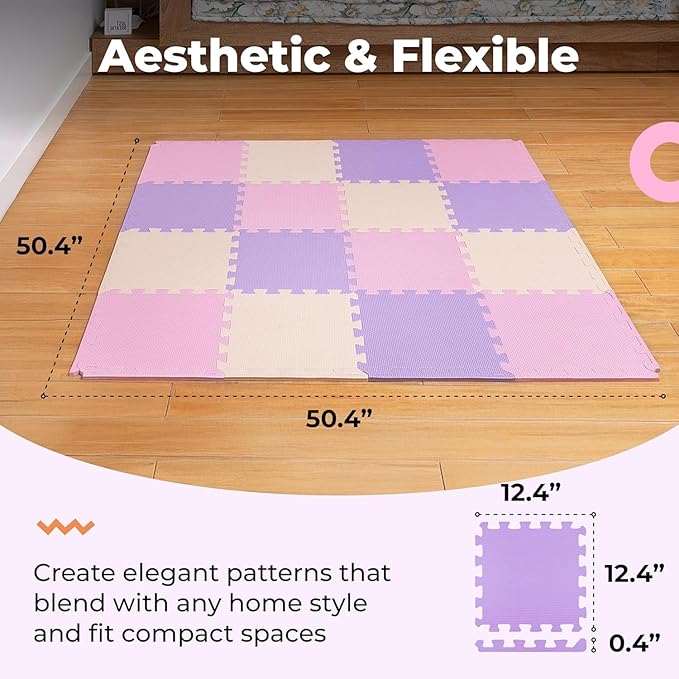 MioTetto Foam Floor Tiles for Kids - Non-Toxic Soft Comfortable Baby Play Mat, Thick Tummy Time Mat, Interlocking Foam Tiles for Development & Crawling, Soft Cushioned Play mat for Babies 6-12 Months