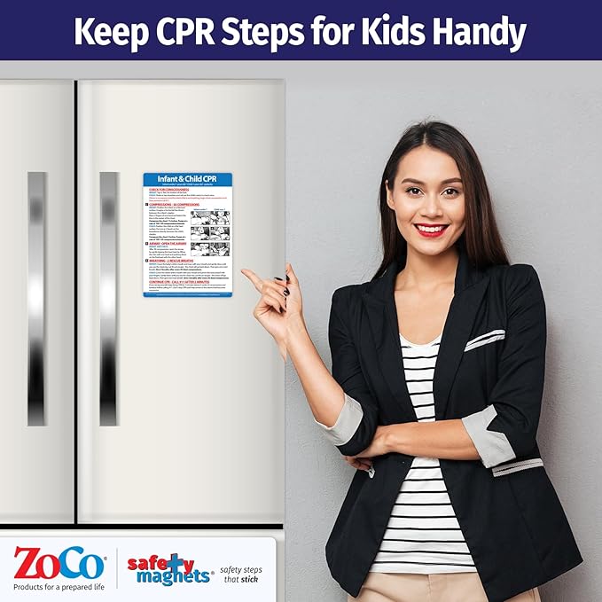 Safety Magnets by ZOCO – Infant and Child CPR Magnet (2-Pack) – 5"x7" Emergency First Aid Guide with Step-by-Step Instructions – CPR Reference for Homes, Daycares, Schools, and Parents