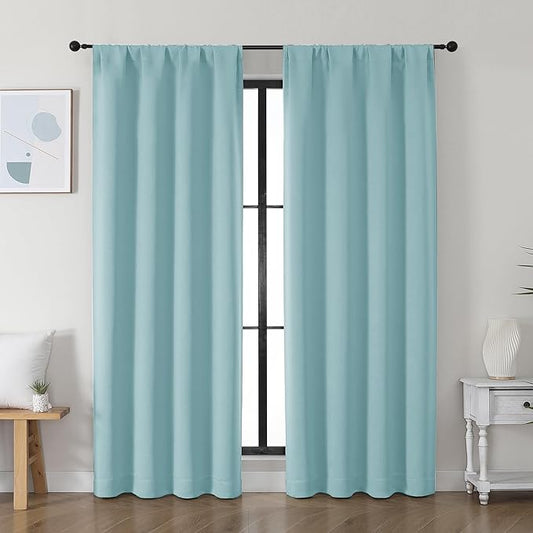 Simplebrand Ava Aqua Blackout Curtains for Bedroom 72 Inch Length 2 Panels Set, Privacy Thermal Insulated Rod Pocket Door Window Curtains for Patio French Door Front Door, W40 x L72 Inch, Aqua