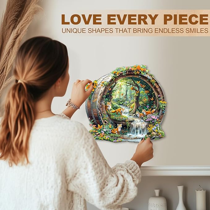 Wooden Puzzles for Adults, Fox Wooden Jigsaw Puzzle for Adults, 255 Piece Unique Animal Shape Wood Puzzles Adult, Birthday Party Gifts for Friends & Family Leisure Time Game Home Decor (L-13.4*12.8in)