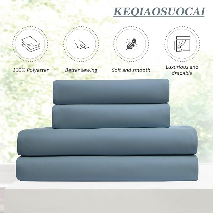 KEQIAOSUOCAI Dusty Blue Pleat Wide Width Drapes 80 x 108 inch Long 2 Panels - Thermal Insulated Room Divider Curtains for Bedroom/Living Room/Patio, Pinch Pleated Curtain Panel with Hooks