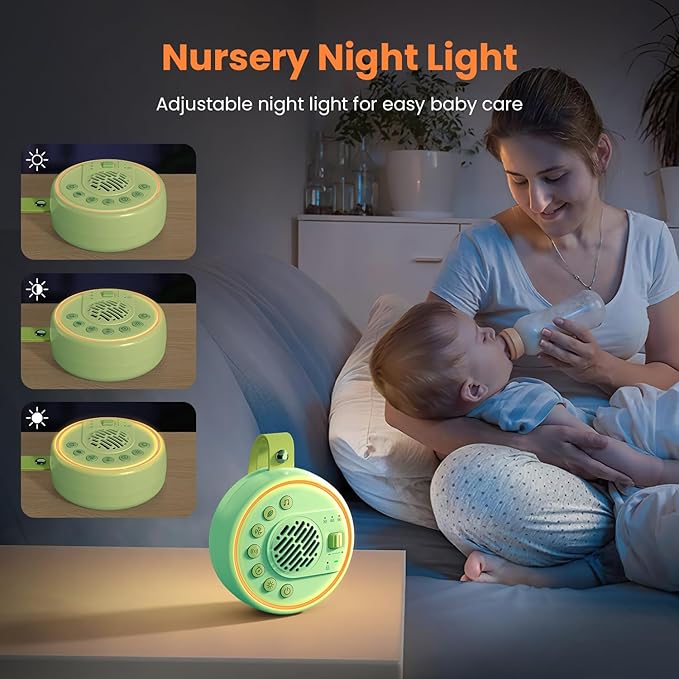 White Noise Machine Portable Sound Machine with 22 Soothing Sounds for Kids Adults, 4 Modes Night Light,3 Sleep Timer,Sound Therapy for Home Office Travel,Green