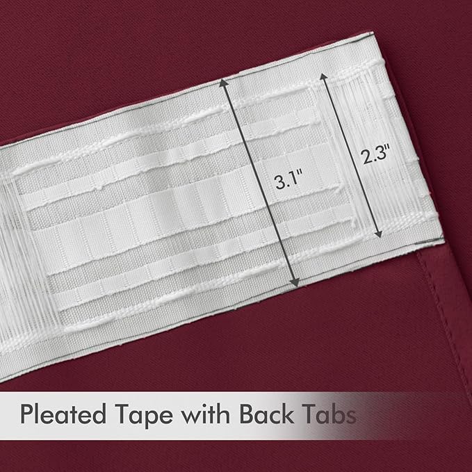 MIULEE Wine Red Back Tab Blackout Curtain 96 Inch Long 2 Panels Set for Bedroom, Rod Pocket/Pinch Pleat Thermal Insulated Living Room Darkening Pleated Light Blocking Floor to Ceiling Drape