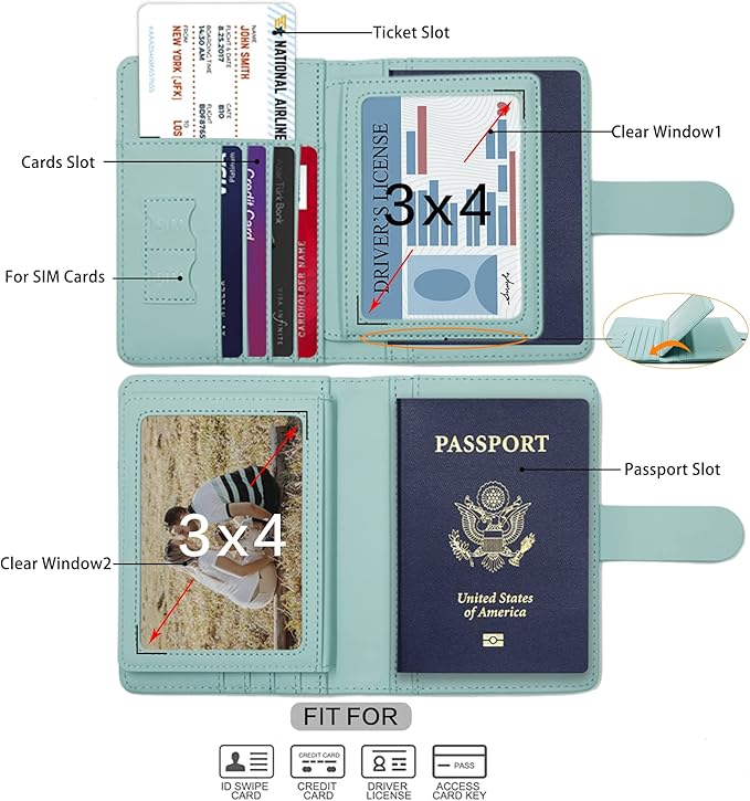 Melsbrinna Passport Holder,Passport Holder Card Slots,Cute Passport cover for Women/Men,Waterproof Rfid Blocking Travel Wallet (Pink Aqua green)
