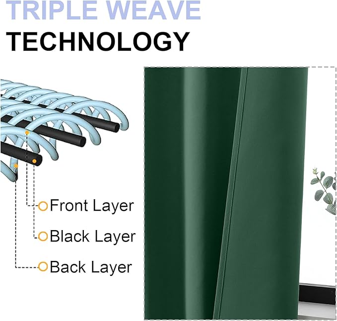 Simplebrand Blackout Extra 10ft Curtains for Patio 120 Inches Long 2 Panels Set, Solid Thermal Insulated Energy Saving Rod Pocket Window Treatment Curtains Blackout Drapes, 50" Wx120 L, Ever Green