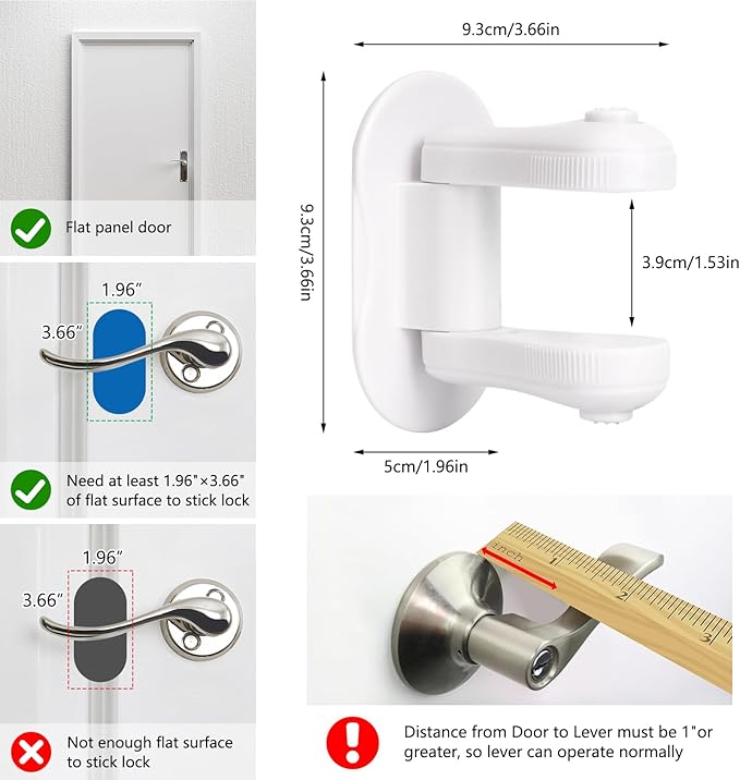 Child Proof Door Lever Lock, 2 Pack Door Locks for Kids Safety, Door Knob Child Proof, Baby Proofing, 3M Adhesive, Door Handle Child Proof, Baby Safety Locks for Toddlers (White)