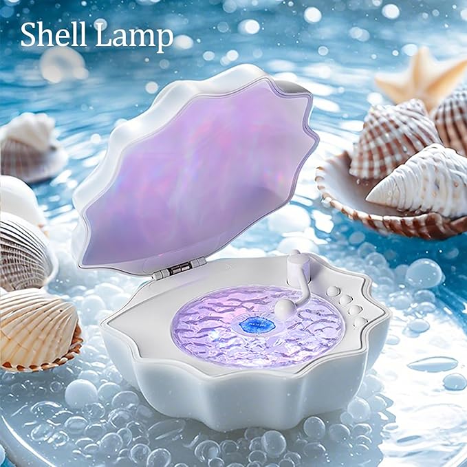 Northern Lights Projector, Night Light Projector for Bedroom Built-in Bluetooth Speaker, White Noise, Shell Night Light for Room Decor/Gift for Kids/Party/Music/Relaxation/Birthday (White)
