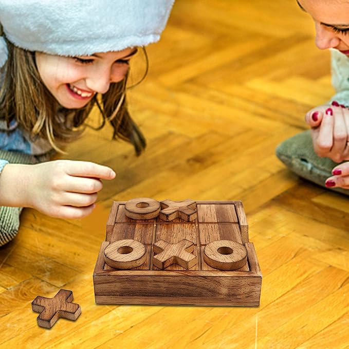 Glintoper Tic Tac Toe & 4 in a Row Tables Game Set, Classic Board Line Up 4 for Living Room Rustic Table Decor and Use as Game Top Wood Guest Room Decor Strategy Board Games for Families