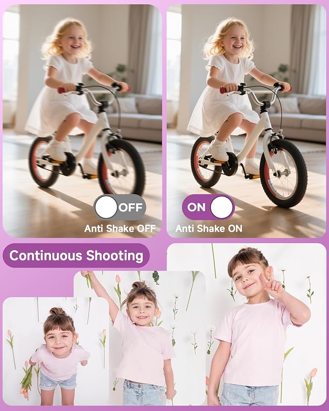 Digital Camera, 44MP FHD 1080P, 16X Zoom, 32GB SD Card, Compact Camera for Kids Teens Adults, Purple