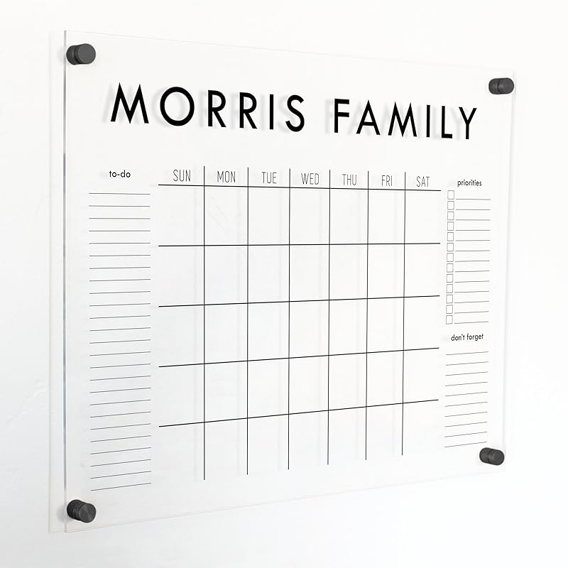 Personalized Clear Acrylic Calendar for Wall, Calendar Whiteboard for Wall, Dry Erase Wall Calendar, Wall Calendar Organizer System for Home (Block, Black, 23"W x18.5"H)