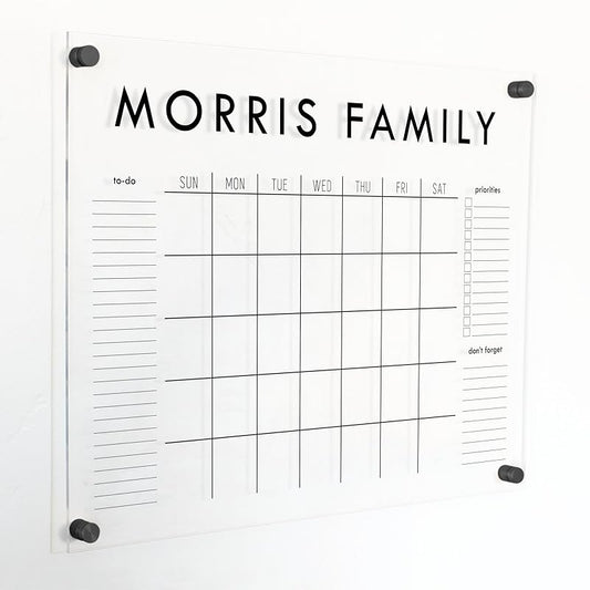 Personalized Clear Acrylic Calendar for Wall, Calendar Whiteboard for Wall, Dry Erase Wall Calendar, Wall Calendar Organizer System for Home (Block, Black, 23"W x18.5"H)