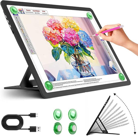 Zocelight Rechargeable A4 Light Pad with Built-in Stand,Super Bright Magnetic Light Table with Physical Buttons,Wireless Light Box for Tracing, Light Board for Diamond Painting,Sketching Weeding Vinyl